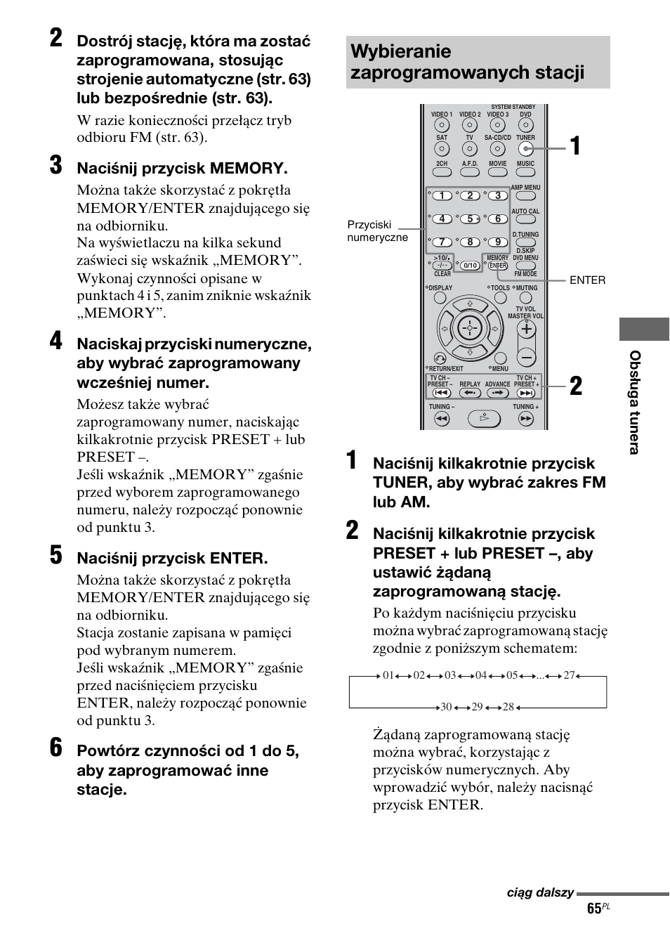 Wybieranie zaprogramowanych stacji, Naciśnij przycisk enter | Sony STR-DG710 User Manual | Page 145 / 168