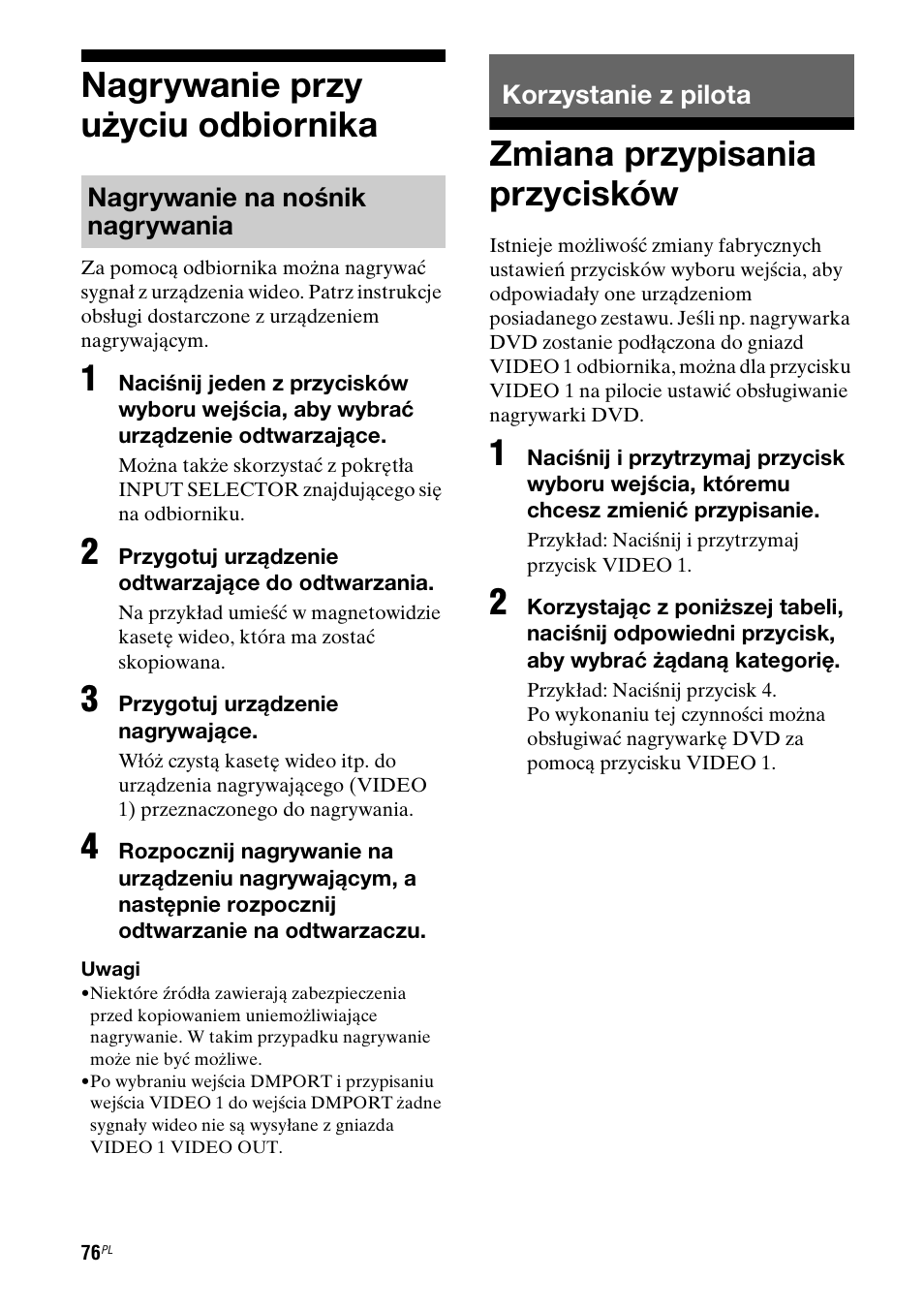 Nagrywanie przy u¿yciu odbiornika, Korzystanie z pilota, Zmiana przypisania przycisków | Nagrywanie przy użyciu odbiornika | Sony STR-DG710 User Manual | Page 156 / 168