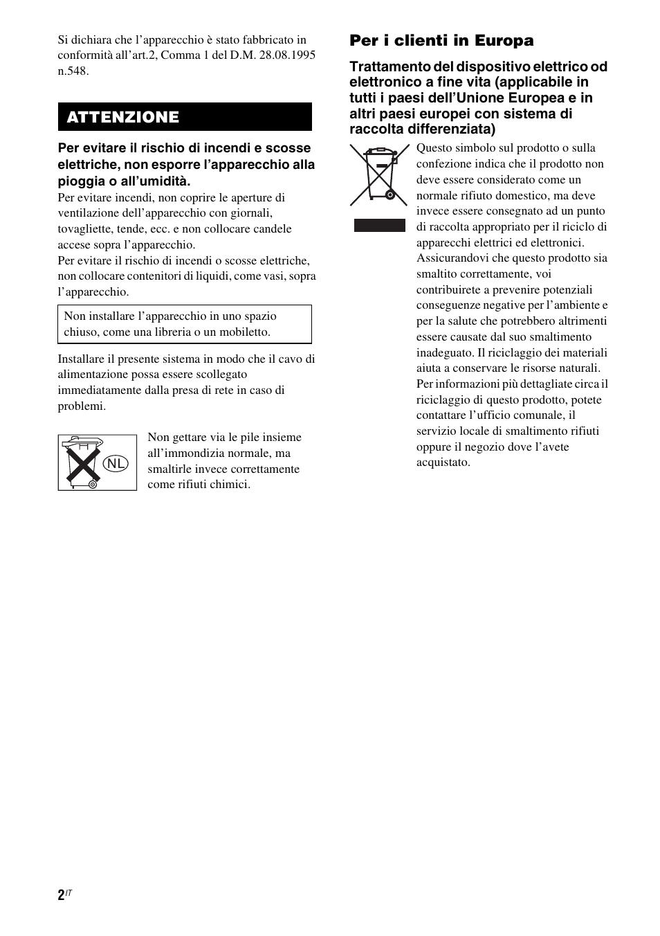Italian, Per i clienti in europa, Attenzione | Sony STR-DG710 User Manual | Page 2 / 168