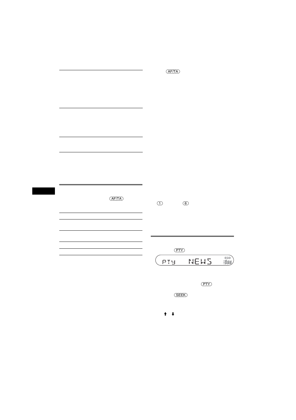 Af en ta/tp instellen, Pty selecteren, Af en ta/tp instellen pty selecteren | Af en ta/tp instellen 1, Pty selecteren 1 | Sony CDX-S2050V User Manual | Page 70 / 80
