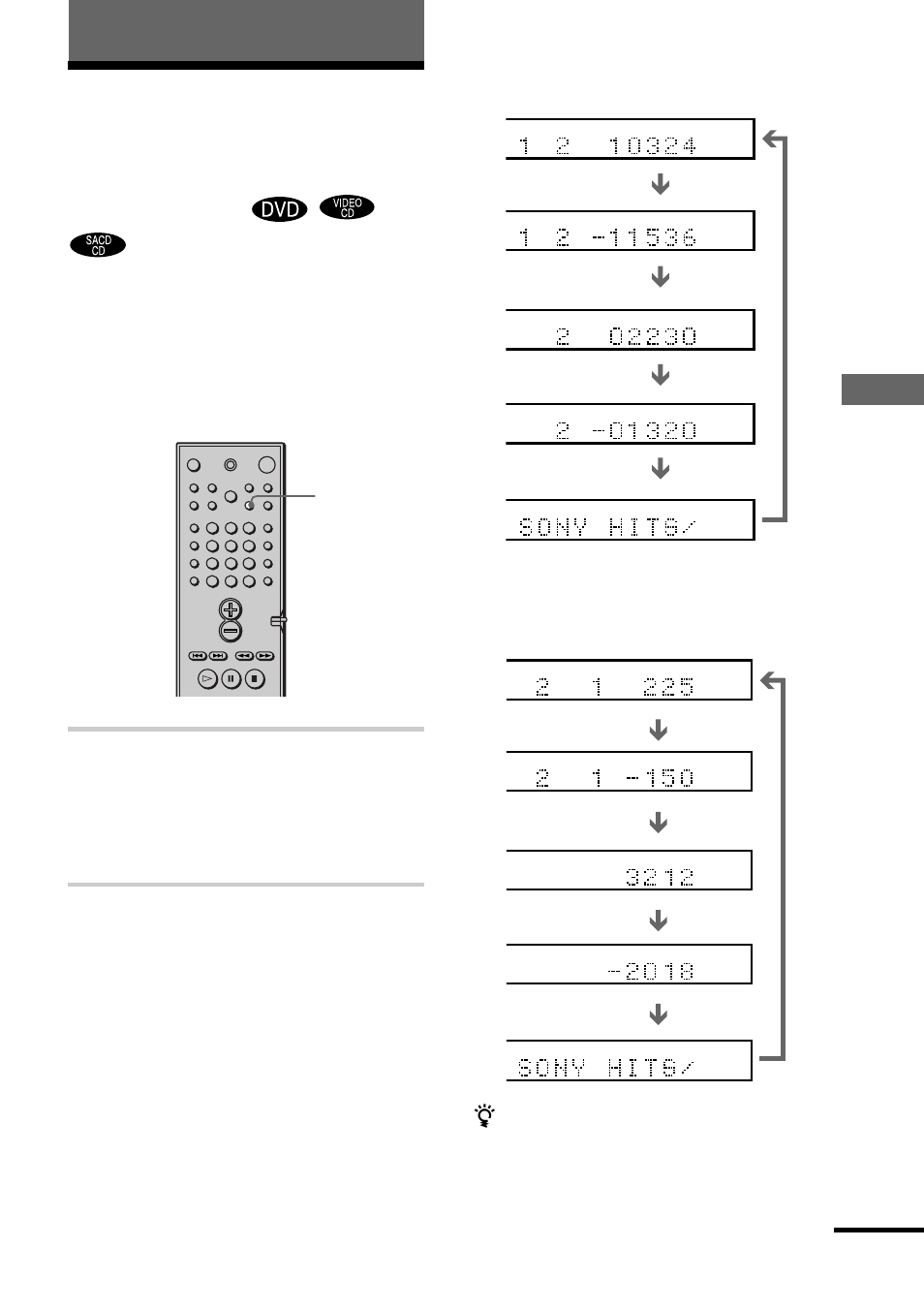 Visualización de información sobre el disco, Pulse time, Continúa | Time | Sony DAV-C700 User Manual | Page 127 / 496