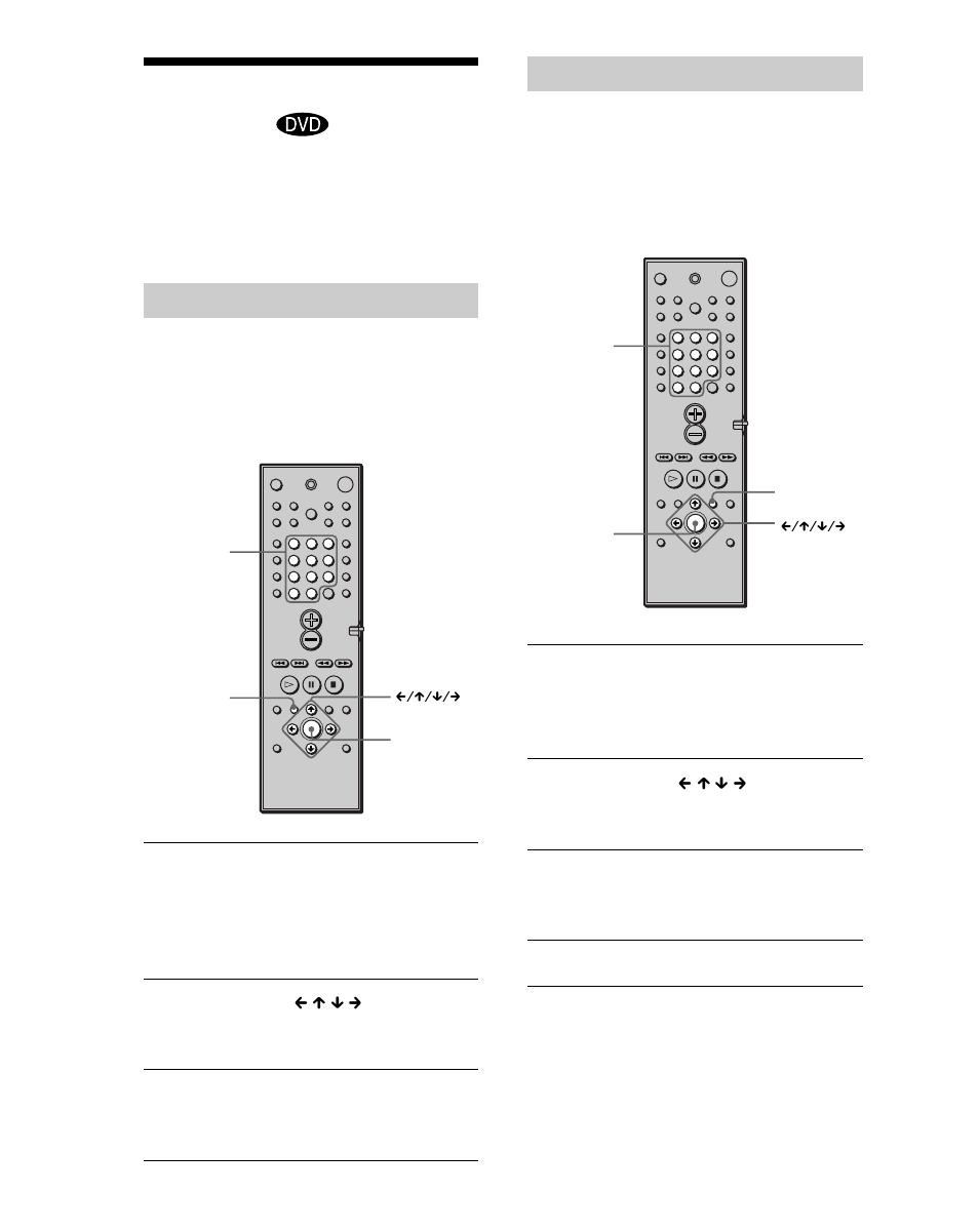 Arbeiten mit dem menü einer dvd, Arbeiten mit dem dvd-menü, Arbeiten mit dem titelmenü | Drücken sie enter | Sony DAV-C700 User Manual | Page 34 / 496