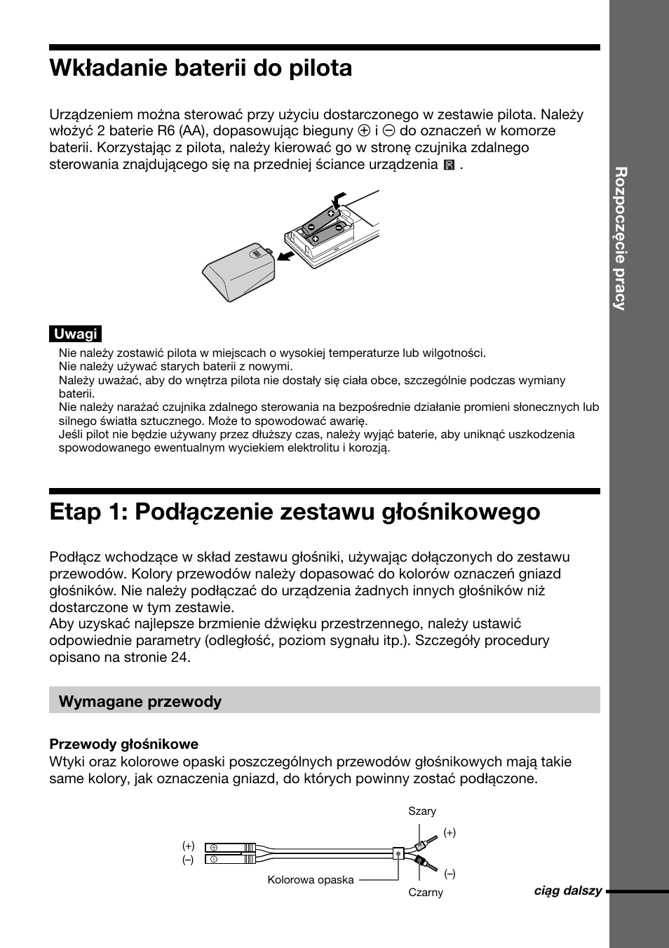 Etap 1: podłączenie zestawu głośnikowego, Wkładanie baterii do pilota | Sony DAV-C700 User Manual | Page 429 / 496