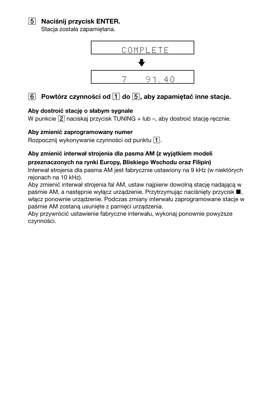 5naciśnij przycisk enter, Stacja została zapamiętana | Sony DAV-C700 User Manual | Page 442 / 496