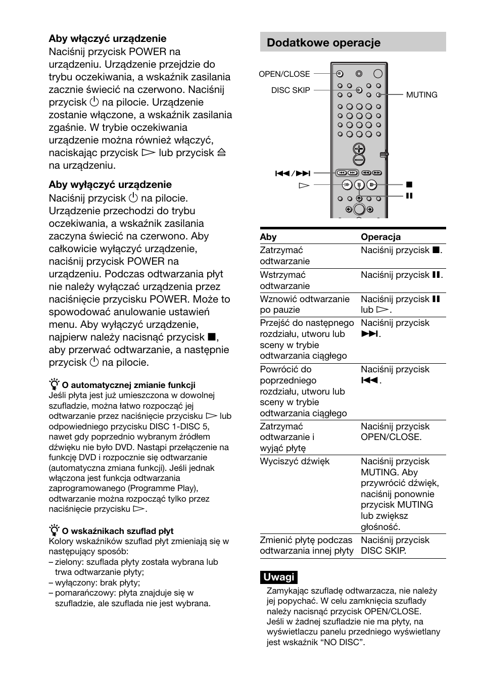 Dodatkowe operacje, Uwagi | Sony DAV-C700 User Manual | Page 444 / 496