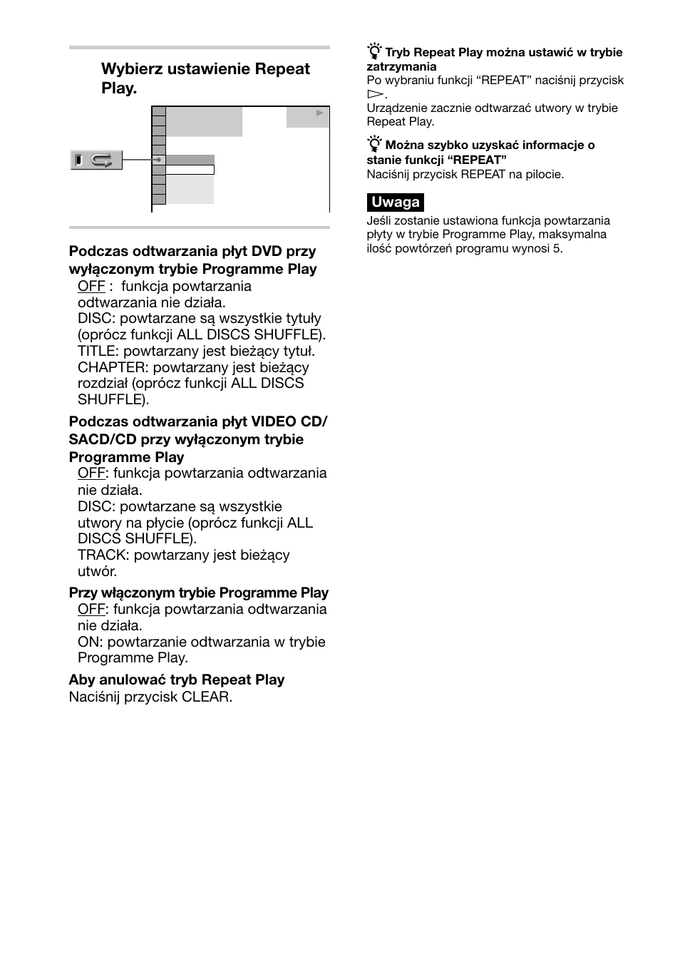 Wybierz ustawienie repeat play | Sony DAV-C700 User Manual | Page 452 / 496