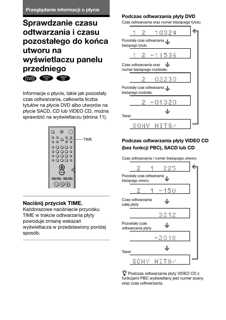 Naciśnij przycisk time, Time | Sony DAV-C700 User Manual | Page 456 / 496