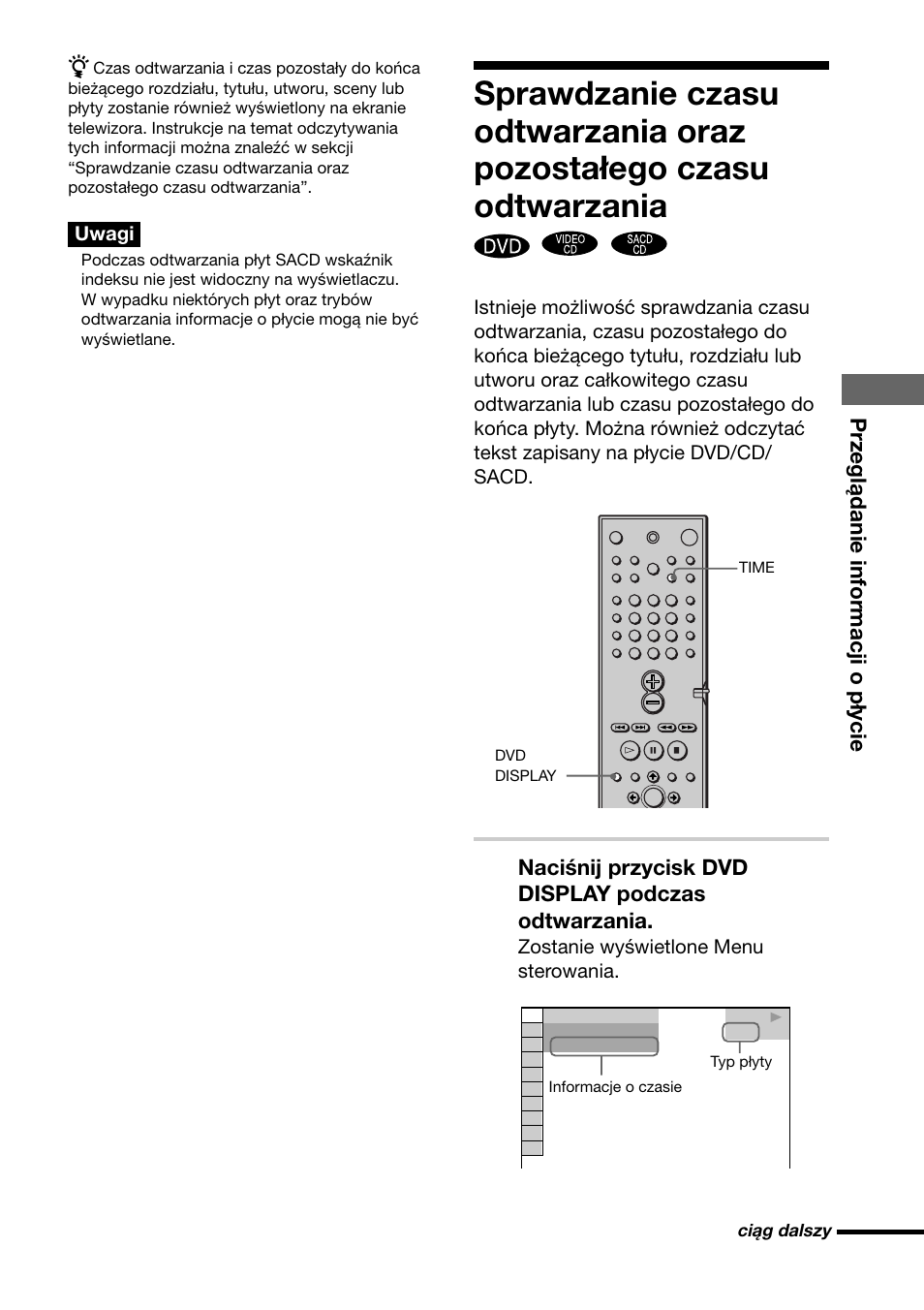 Przeglądanie informacji o płycie, Naciśnij przycisk dvd display podczas odtwarzania | Sony DAV-C700 User Manual | Page 457 / 496