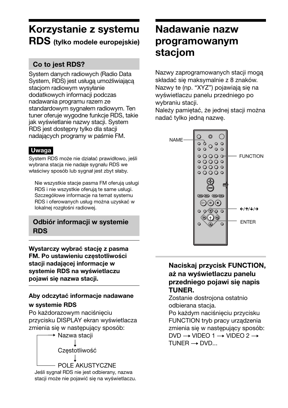 Korzystanie z systemu rds, Nadawanie nazw programowanym stacjom, Tylko modele europejskie) co to jest rds | Odbiór informacji w systemie rds | Sony DAV-C700 User Manual | Page 476 / 496