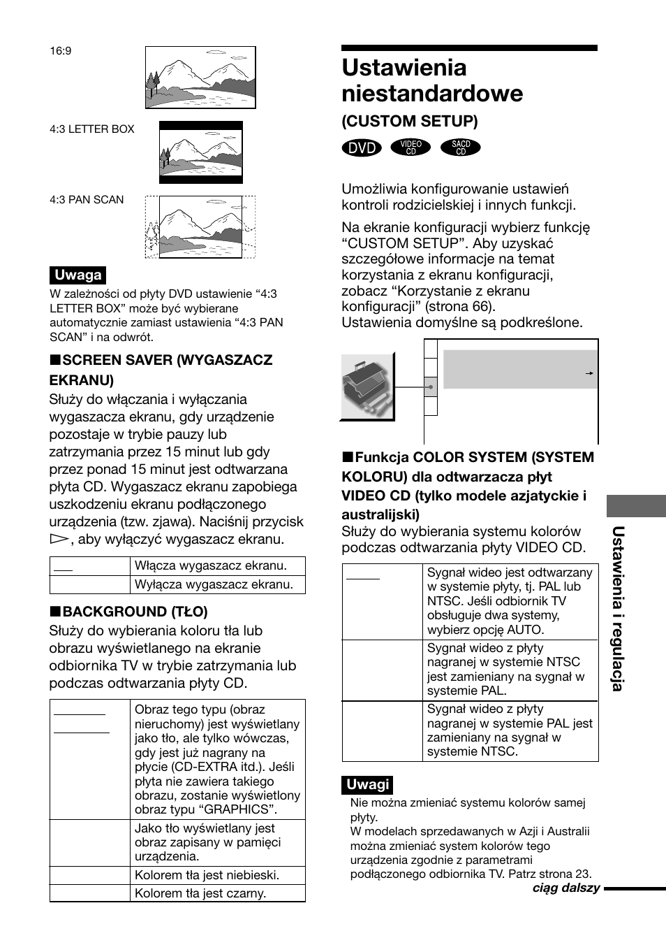 Ustawienia niestandardowe | Sony DAV-C700 User Manual | Page 481 / 496