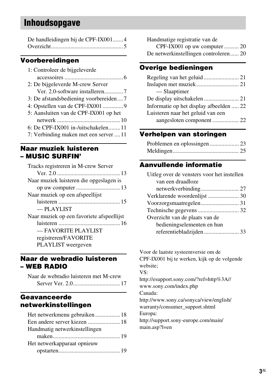 Inhoudsopgave | Sony CPF-IX001 User Manual | Page 143 / 379