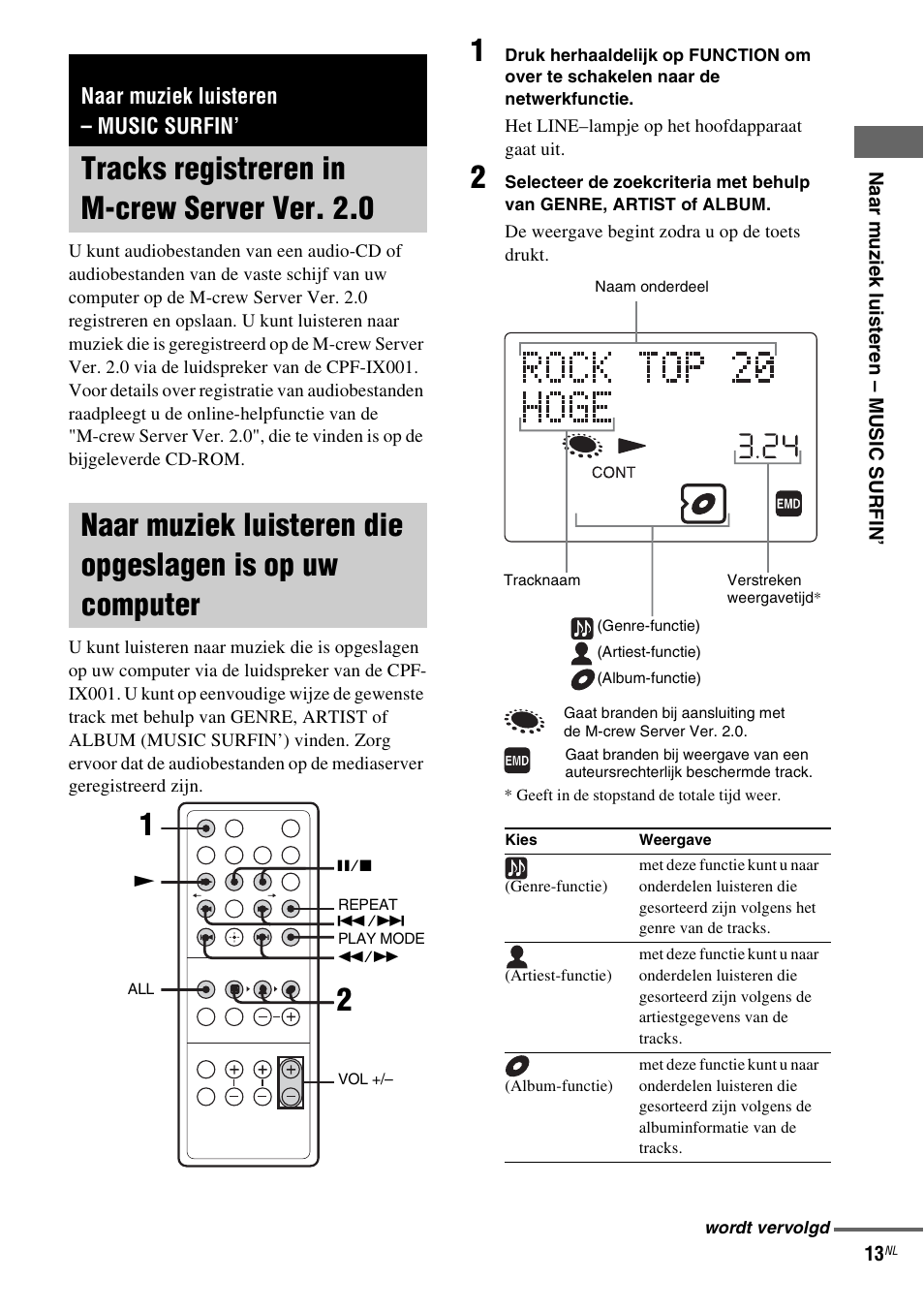 Naar muziek luisteren - music surfin, Tracks registreren in m-crew server ver. 2.0, Naar muziek luisteren – music surfin | Tracks registreren in m-crew server, Ver. 2.0, Naar muziek luisteren die opgeslagen is, Op uw computer | Sony CPF-IX001 User Manual | Page 153 / 379