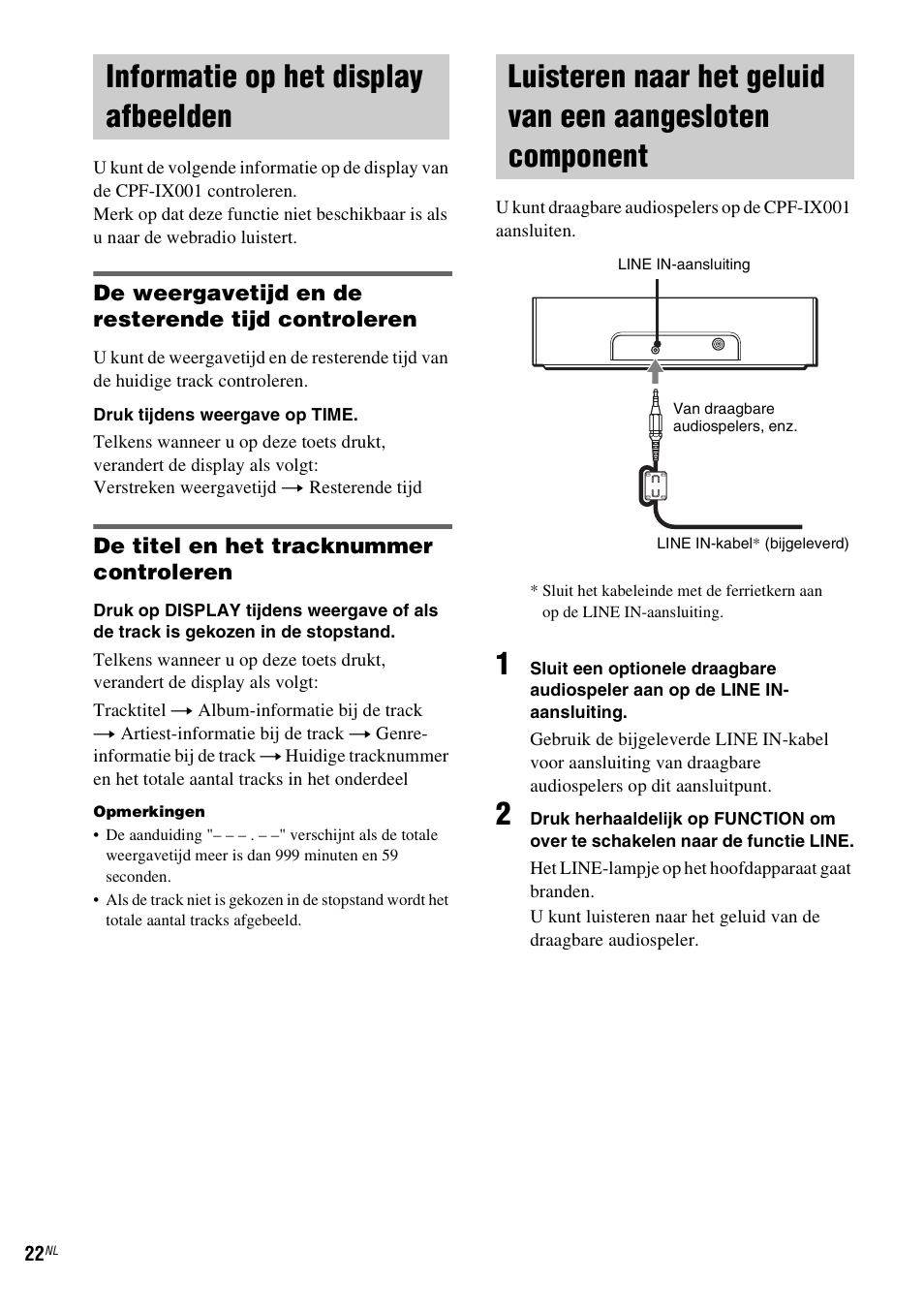 Informatie op het display afbeelden, Aangesloten component | Sony CPF-IX001 User Manual | Page 162 / 379