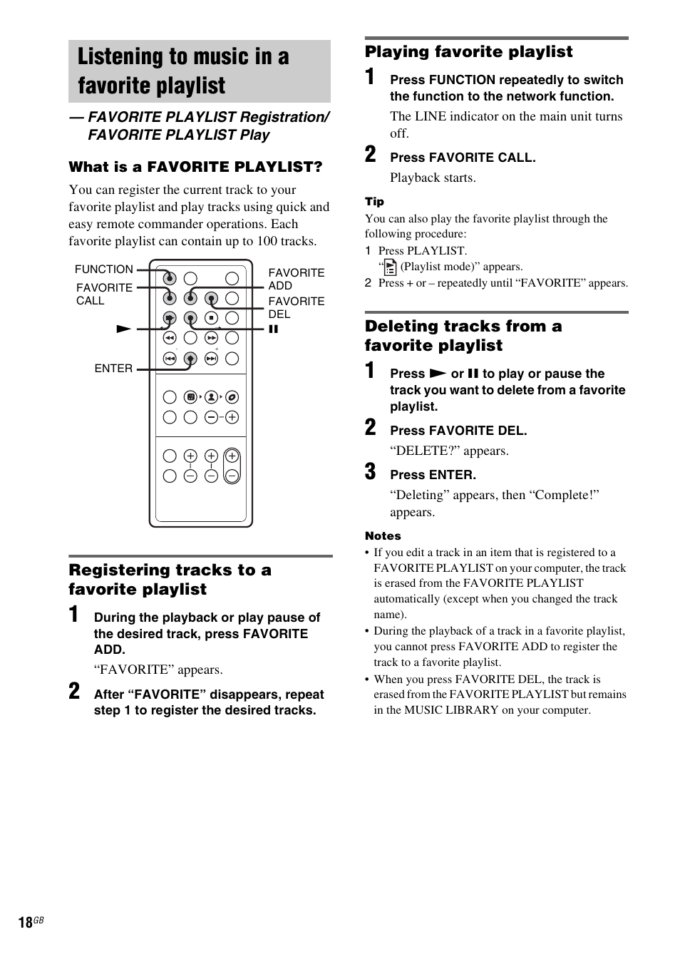 Listening to music in a favorite playlist, Listening to music in a favorite | Sony CPF-IX001 User Manual | Page 18 / 379