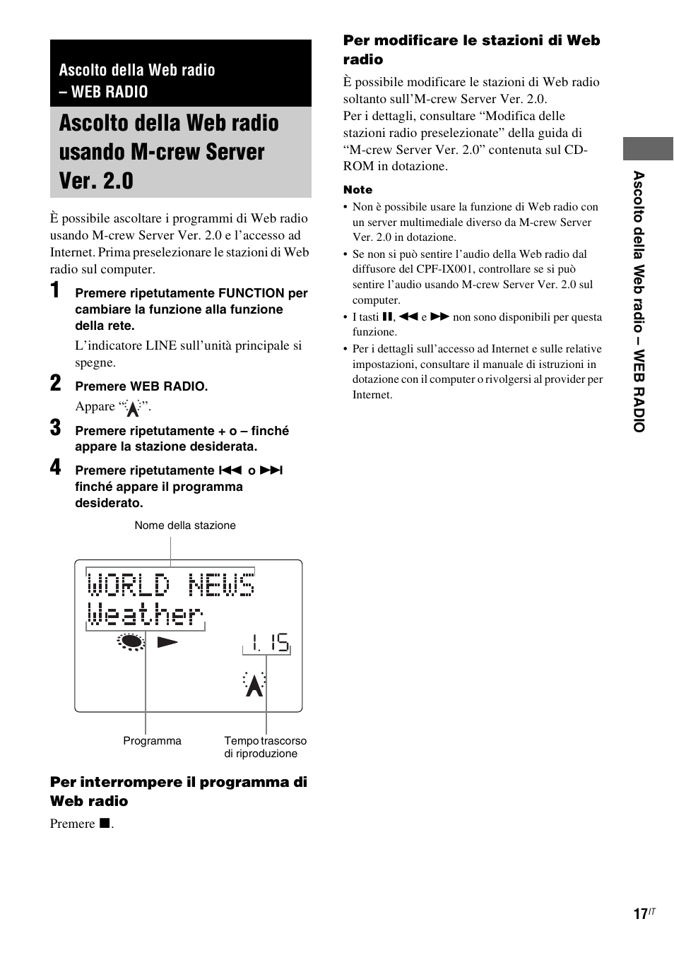 Ascolto della web radio - web radio, Ascolto della web radio – web radio, Ascolto della web radio usando m-crew | Server ver. 2.0 | Sony CPF-IX001 User Manual | Page 191 / 379