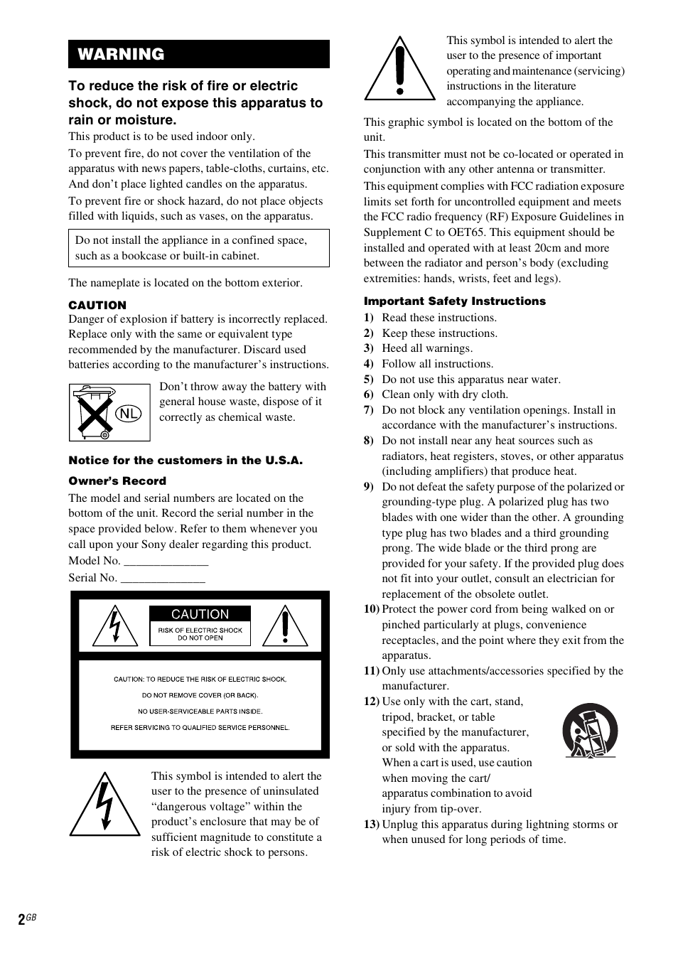 Warning | Sony CPF-IX001 User Manual | Page 2 / 379