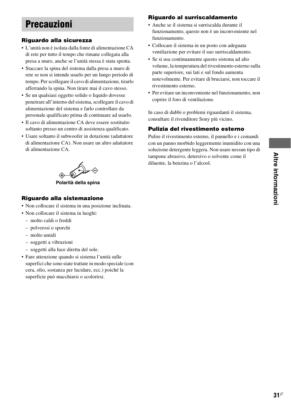 Precauzioni | Sony CPF-IX001 User Manual | Page 205 / 379