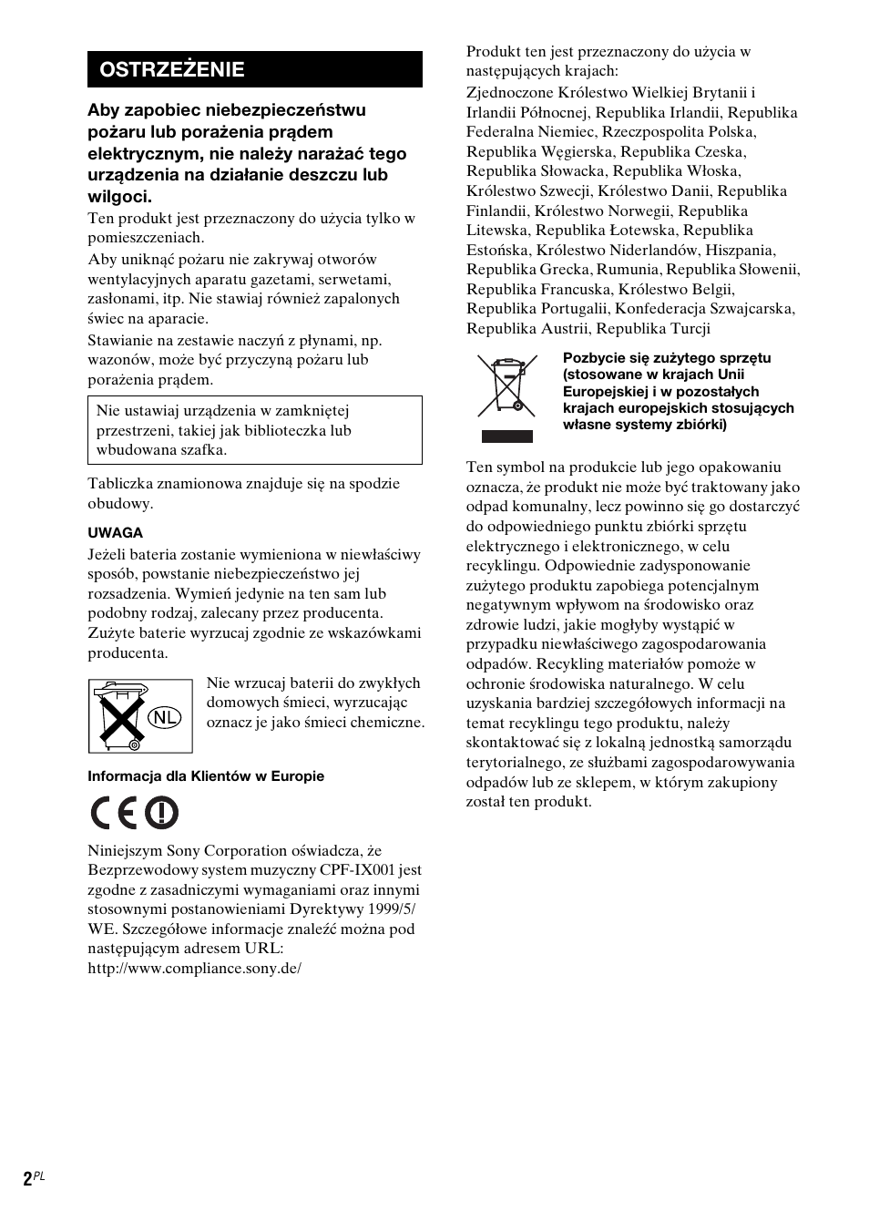 Ostrzeżenie | Sony CPF-IX001 User Manual | Page 244 / 379