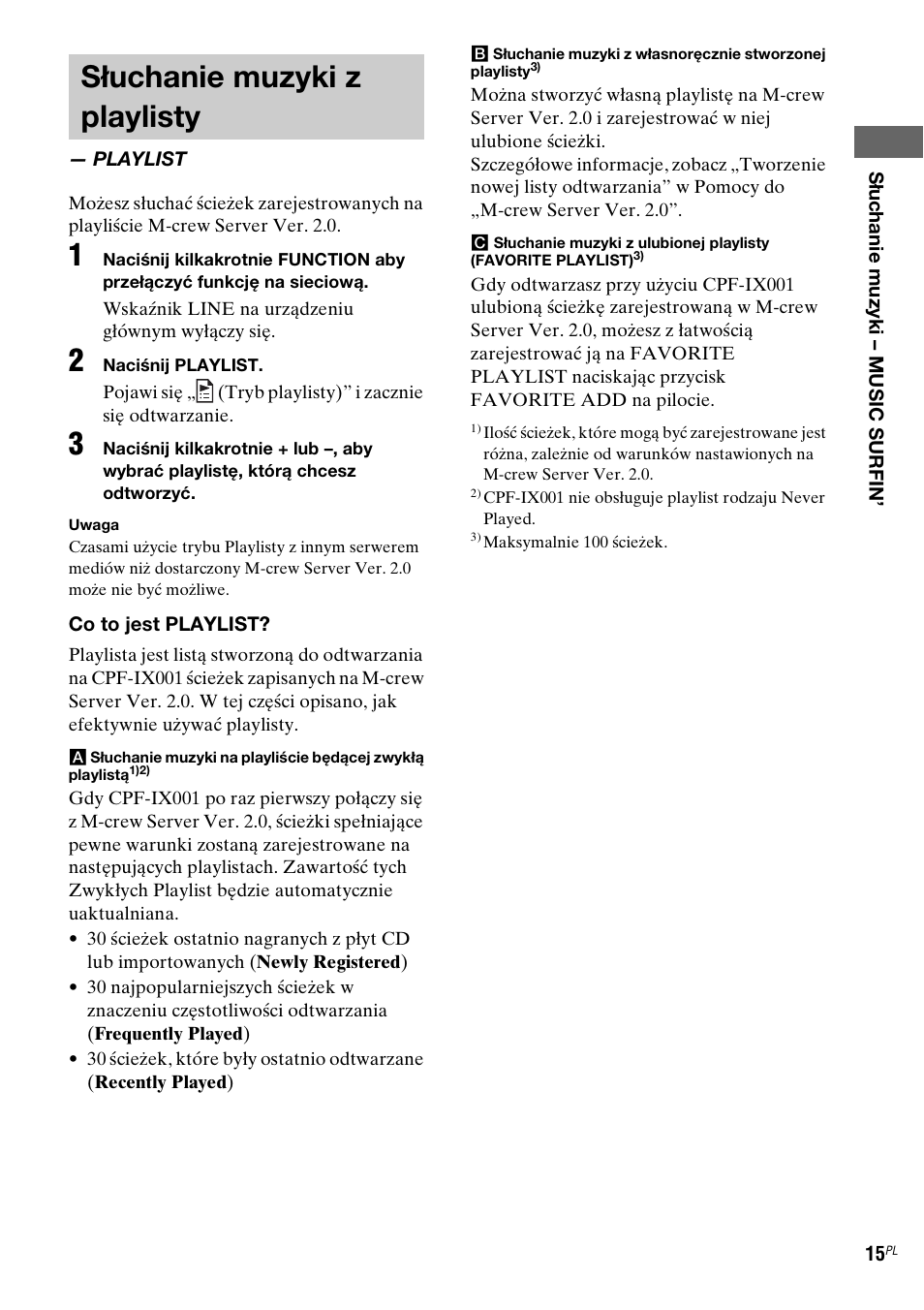 Słuchanie muzyki z playlisty, Playlist | Sony CPF-IX001 User Manual | Page 257 / 379