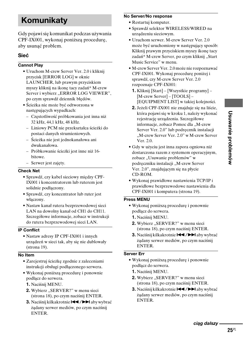 Komunikaty | Sony CPF-IX001 User Manual | Page 267 / 379