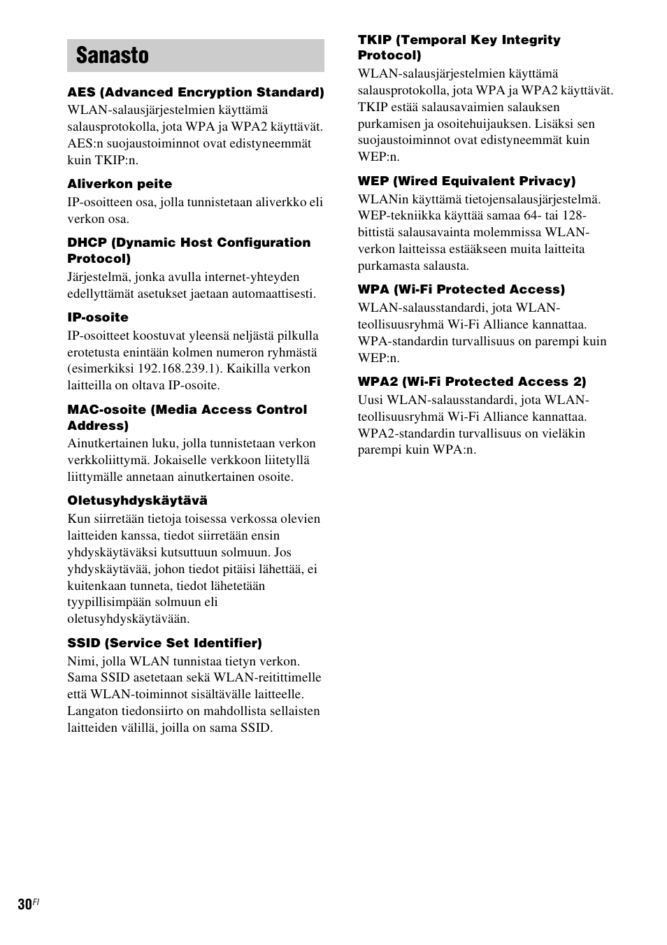 Sanasto | Sony CPF-IX001 User Manual | Page 340 / 379