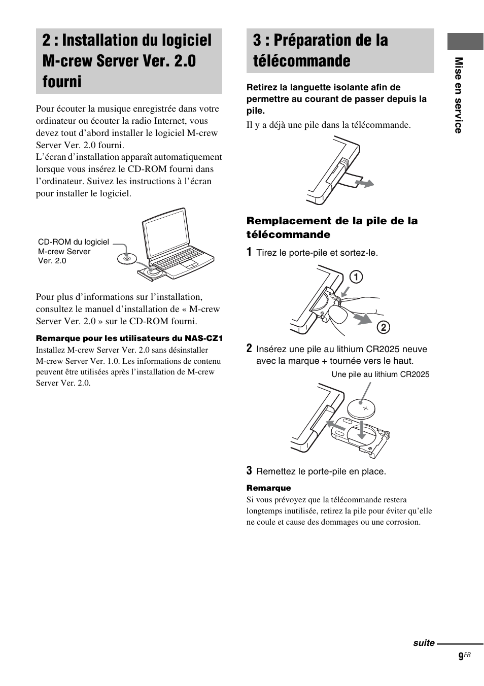 3 : préparation de la télécommande, 2 : installation du logiciel m-crew server, Ver. 2.0 fourni | Sony CPF-IX001 User Manual | Page 45 / 379