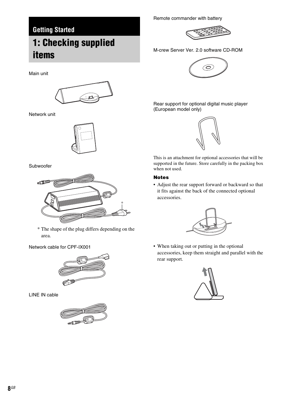 Getting started, Checking supplied items | Sony CPF-IX001 User Manual | Page 8 / 379