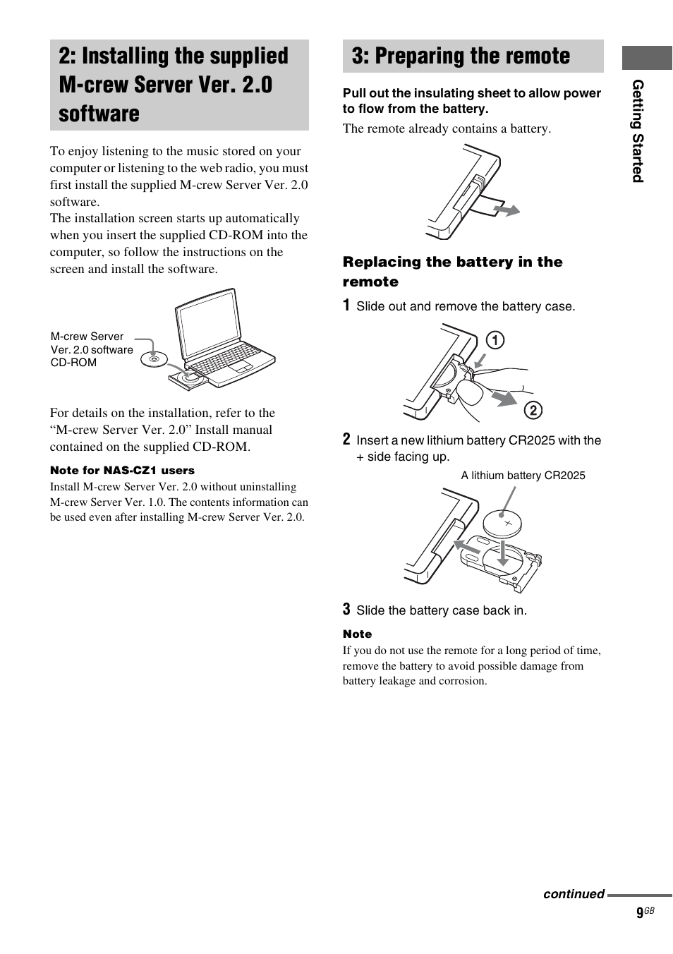 Preparing the remote, Installing the supplied m-crew server, Ver. 2.0 software | Sony CPF-IX001 User Manual | Page 9 / 379