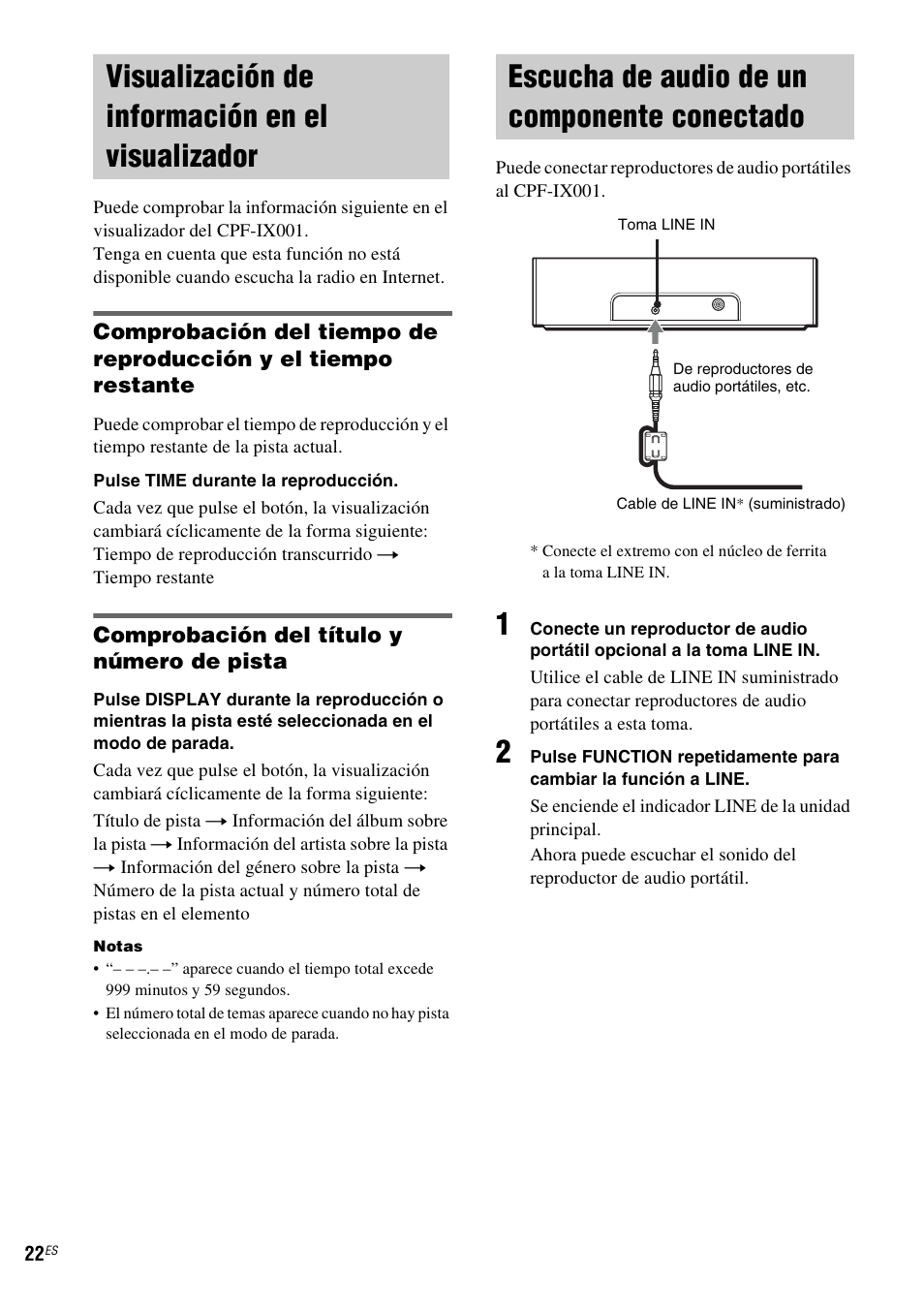 Visualización de información en el visualizador, Escucha de audio de un componente conectado, Visualización de información en el | Visualizador, Escucha de audio de un componente, Conectado | Sony CPF-IX001 User Manual | Page 94 / 379