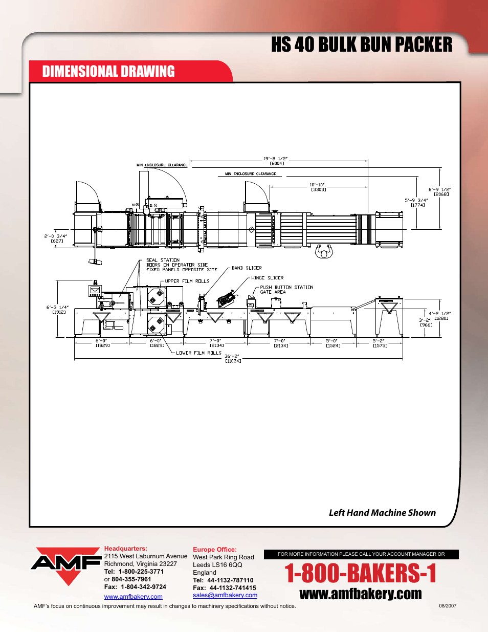 800-bakers-1, Hs 40 bulk bun packer, Dimensional drawing | AMF HS 40 User Manual | Page 4 / 4