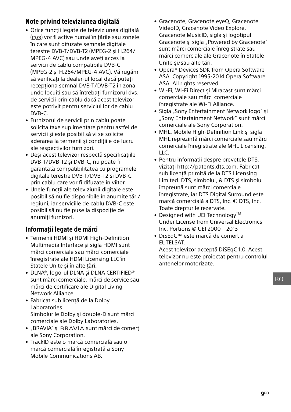 Informaţii legate de mărci | Sony KDL-48W585B User Manual | Page 139 / 192