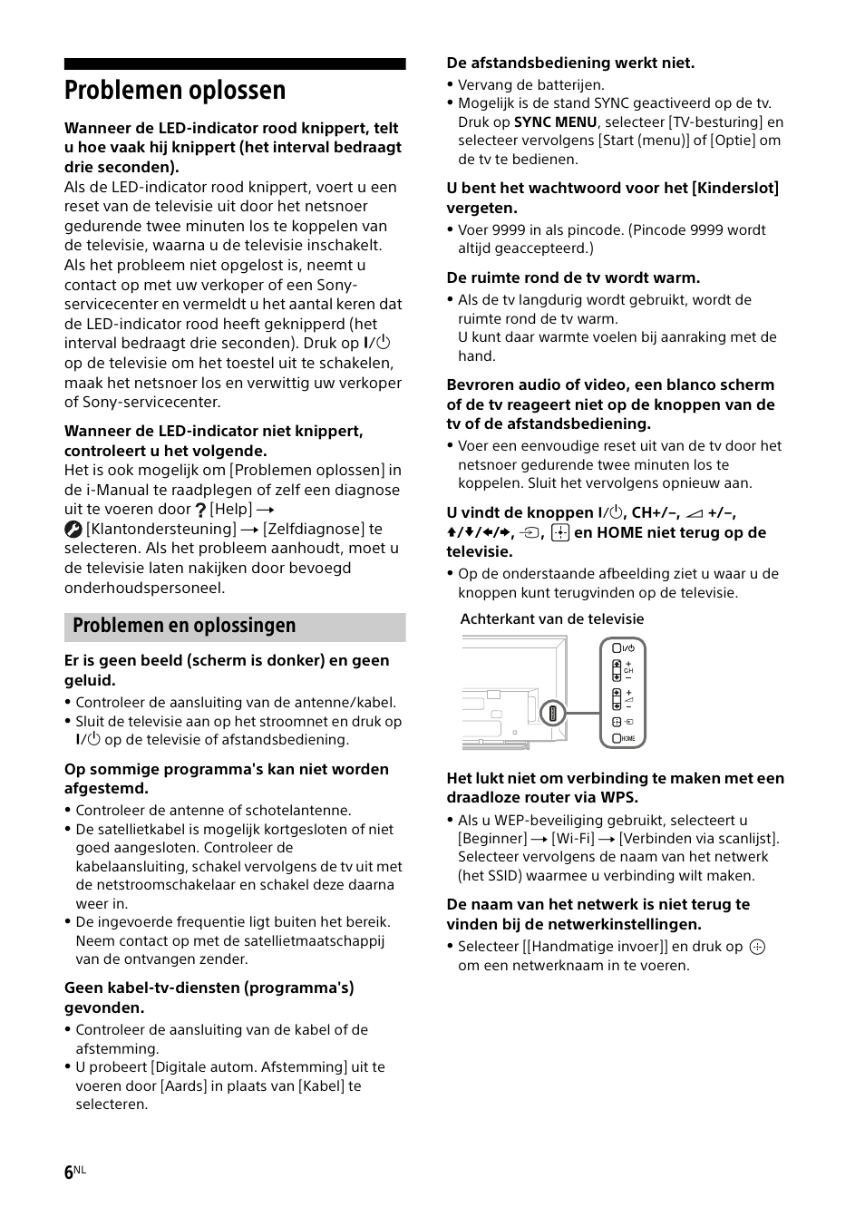Problemen oplossen, Problemen en oplossingen | Sony KDL-48W585B User Manual | Page 34 / 192