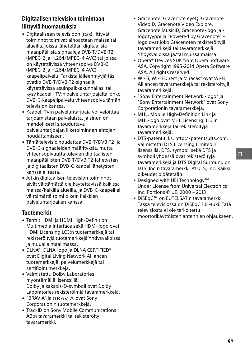 Tuotemerkit | Sony KDL-48W585B User Manual | Page 89 / 192
