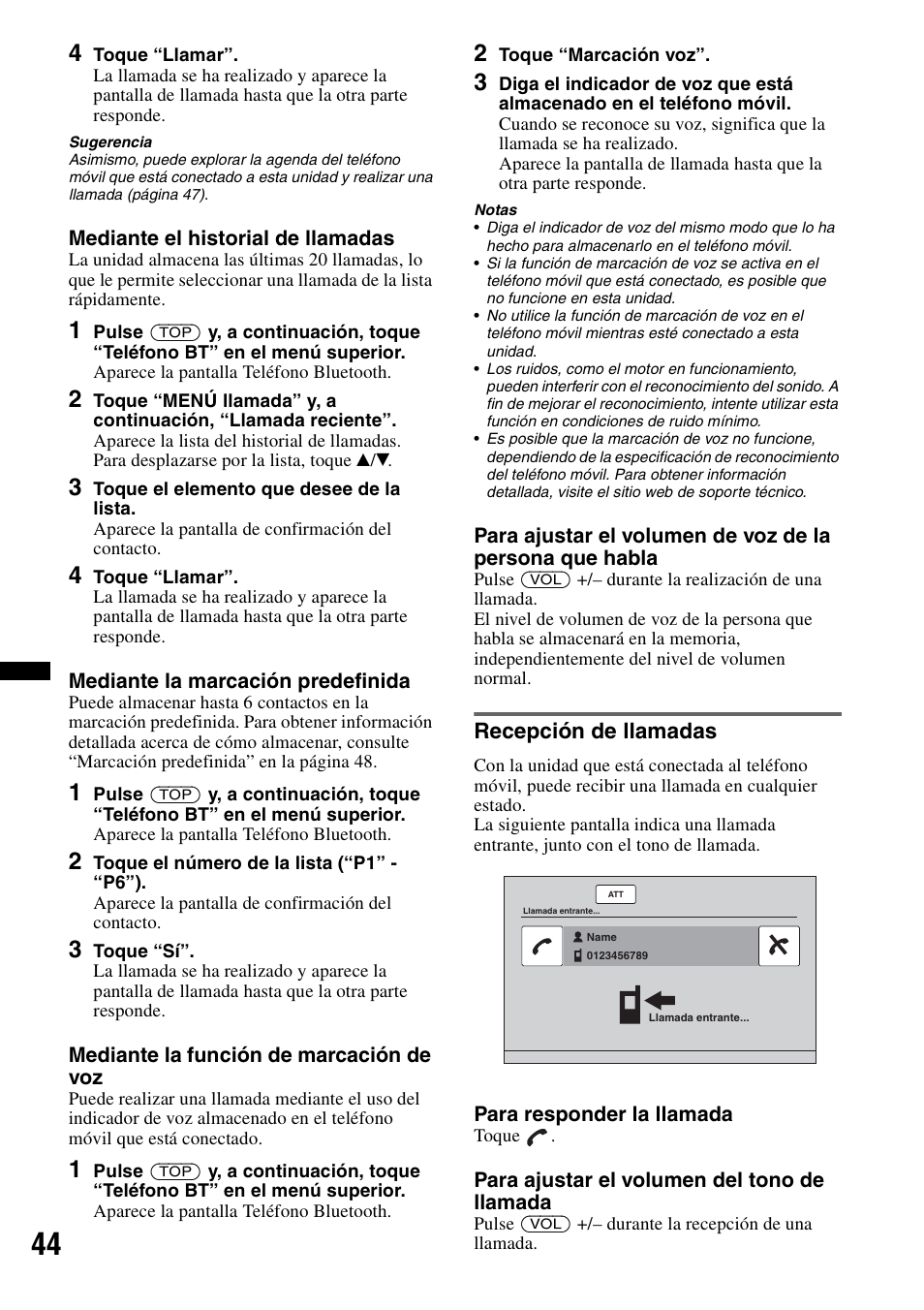 Recepción de llamadas | Sony XNV-660BT User Manual | Page 120 / 248