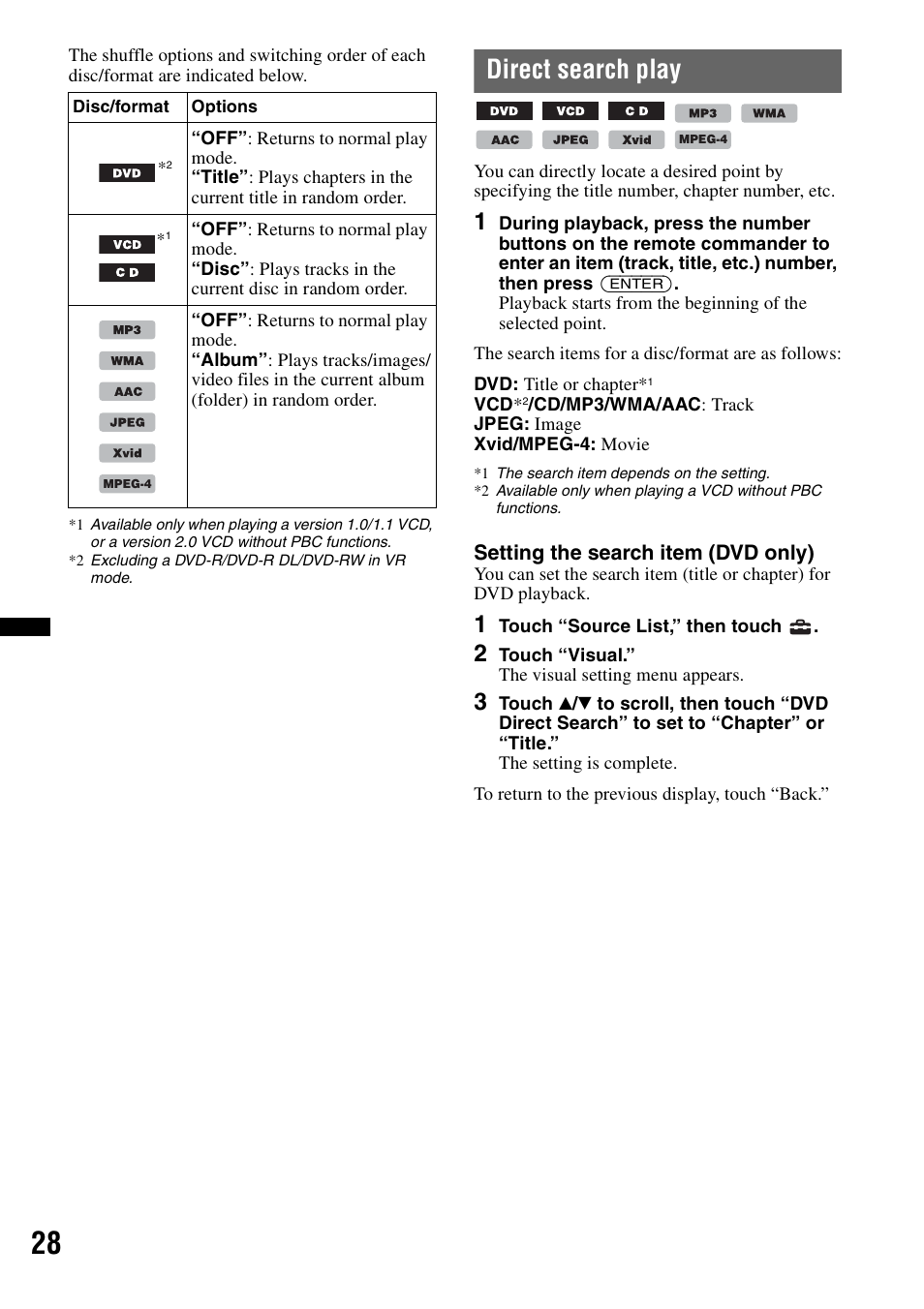 Direct search play | Sony XNV-660BT User Manual | Page 28 / 248