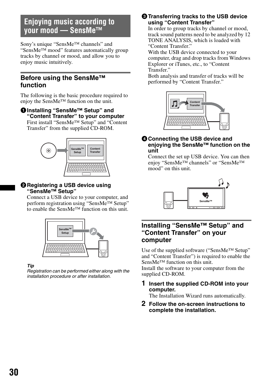 Enjoying music according to your mood — sensme, Before using the sensme™ function | Sony XNV-660BT User Manual | Page 30 / 248