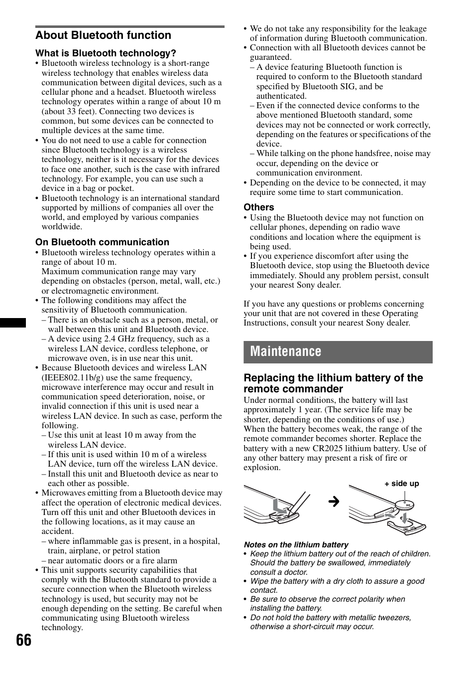 About bluetooth function, Maintenance | Sony XNV-660BT User Manual | Page 66 / 248