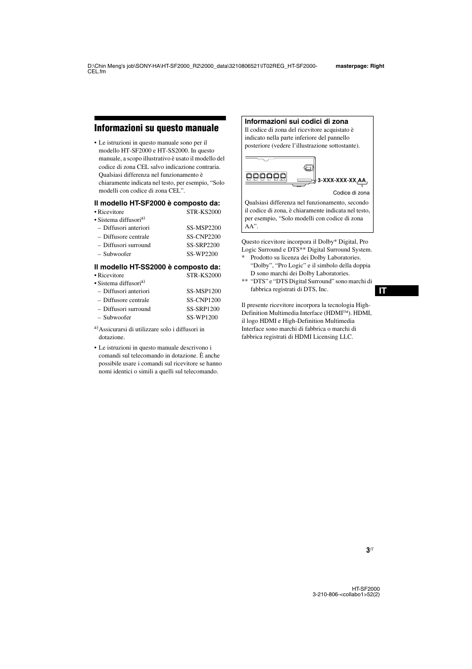 Informazioni su questo manuale | Sony HT-SS2000 User Manual | Page 3 / 148