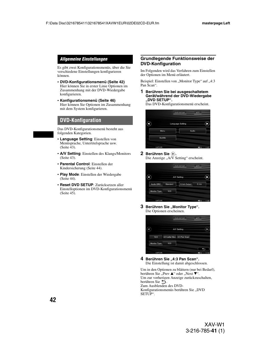 Allgemeine einstellungen, Dvd-konfiguration, Grundlegende funktionsweise der dvd-konfiguration | Grundlegende funktionsweise der | Sony XAV-W1 User Manual | Page 106 / 344