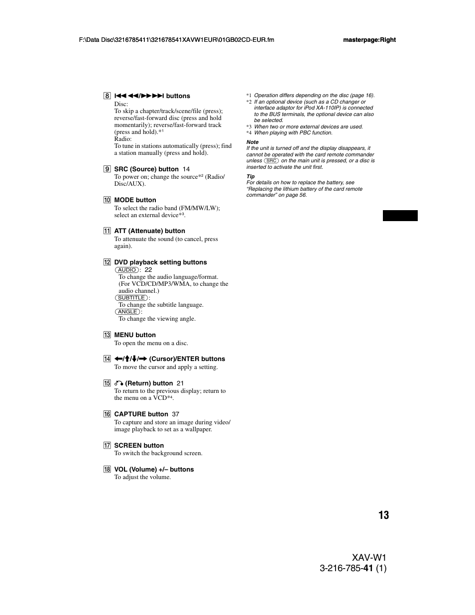 Sony XAV-W1 User Manual | Page 13 / 344