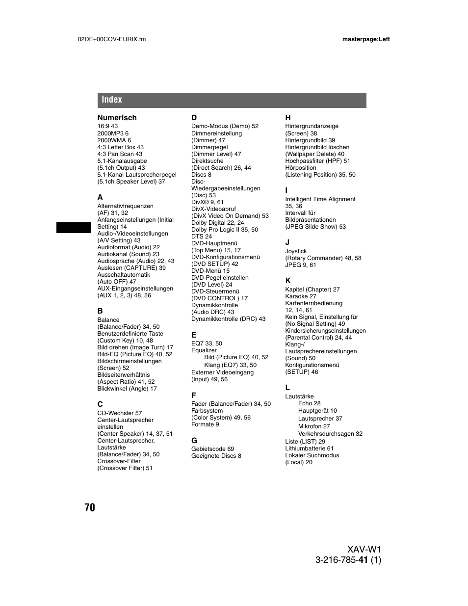 Index | Sony XAV-W1 User Manual | Page 134 / 344