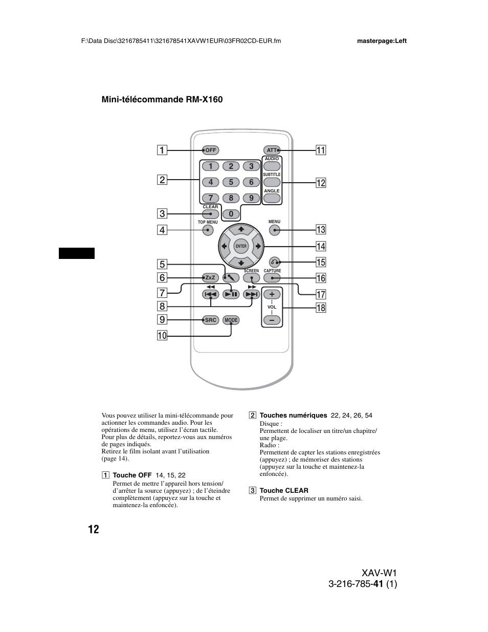 Mini-télécommande rm-x160 | Sony XAV-W1 User Manual | Page 146 / 344