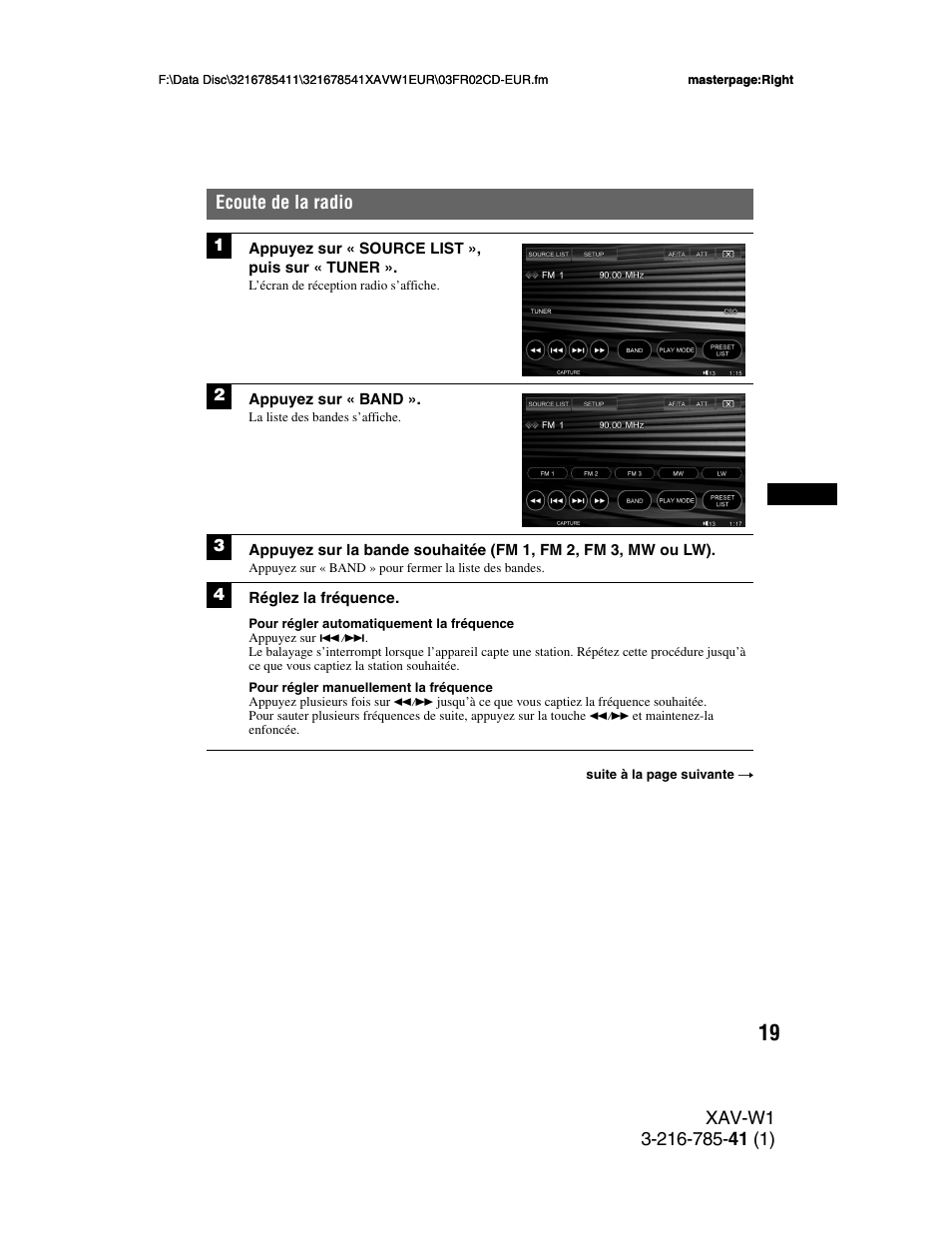 Ecoute de la radio | Sony XAV-W1 User Manual | Page 153 / 344