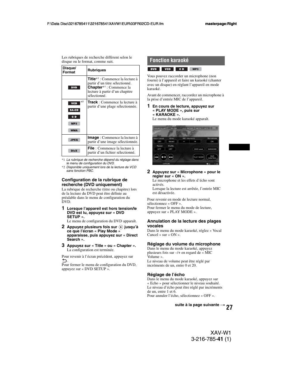 Fonction karaoké | Sony XAV-W1 User Manual | Page 161 / 344
