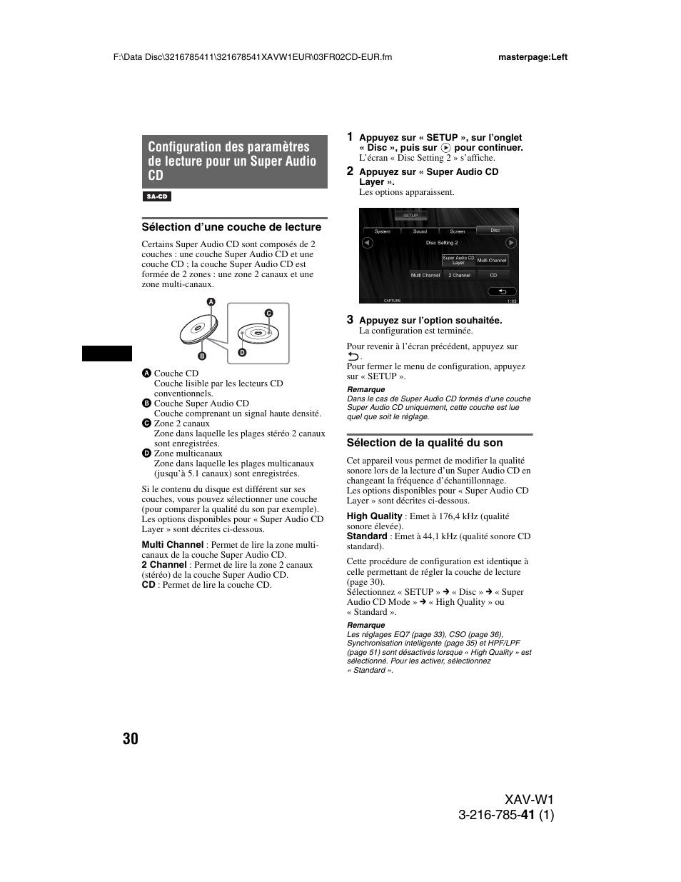 Sélection d’une couche de lecture, Sélection de la qualité du son | Sony XAV-W1 User Manual | Page 164 / 344
