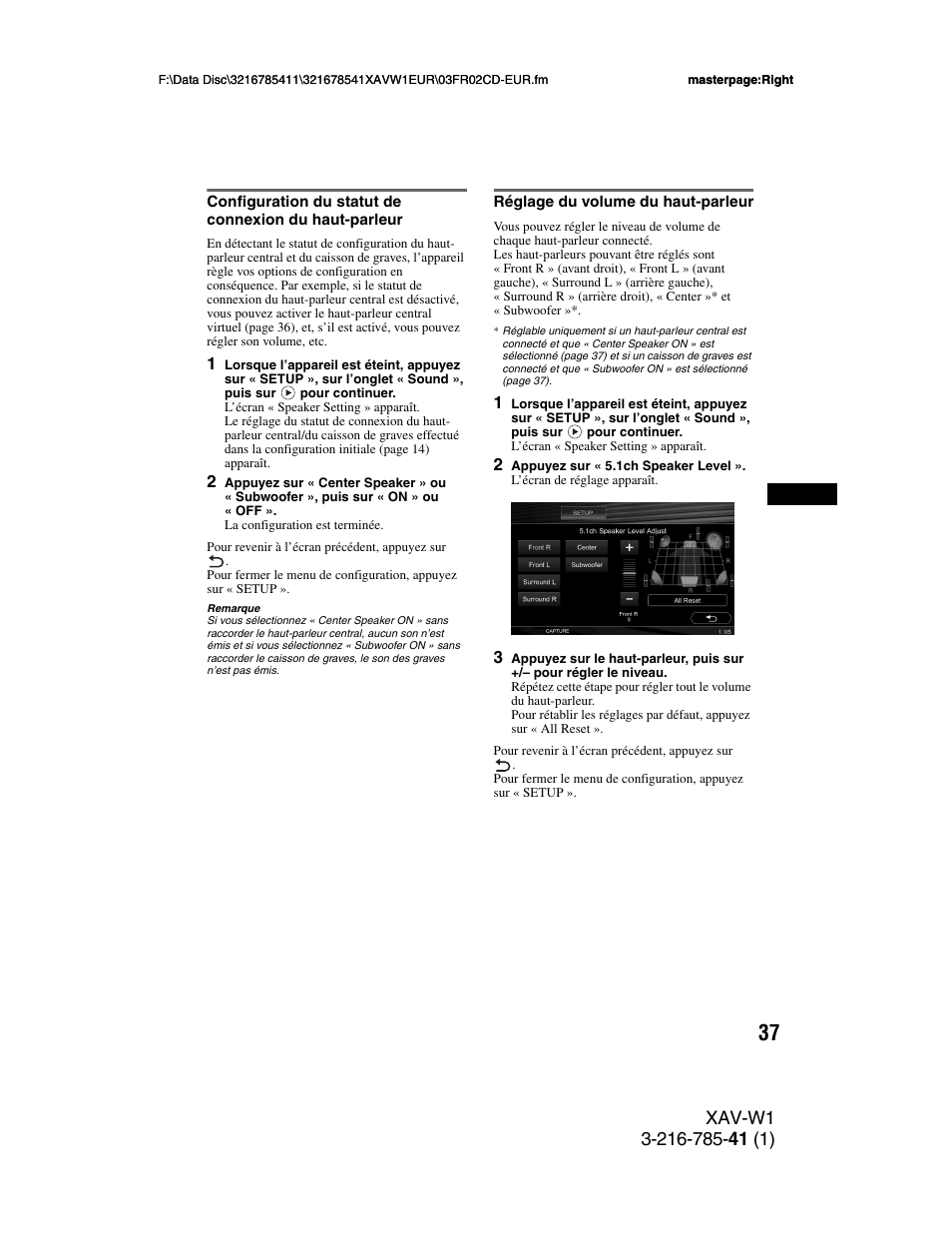 Réglage du volume du haut-parleur | Sony XAV-W1 User Manual | Page 171 / 344