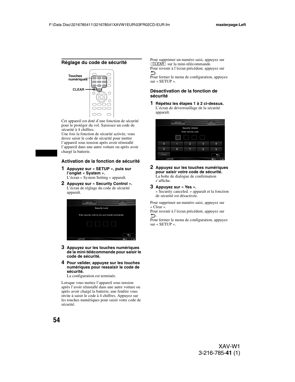 Réglage du code de sécurité | Sony XAV-W1 User Manual | Page 188 / 344