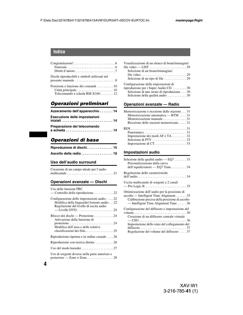 Operazioni preliminari, Operazioni di base | Sony XAV-W1 User Manual | Page 208 / 344