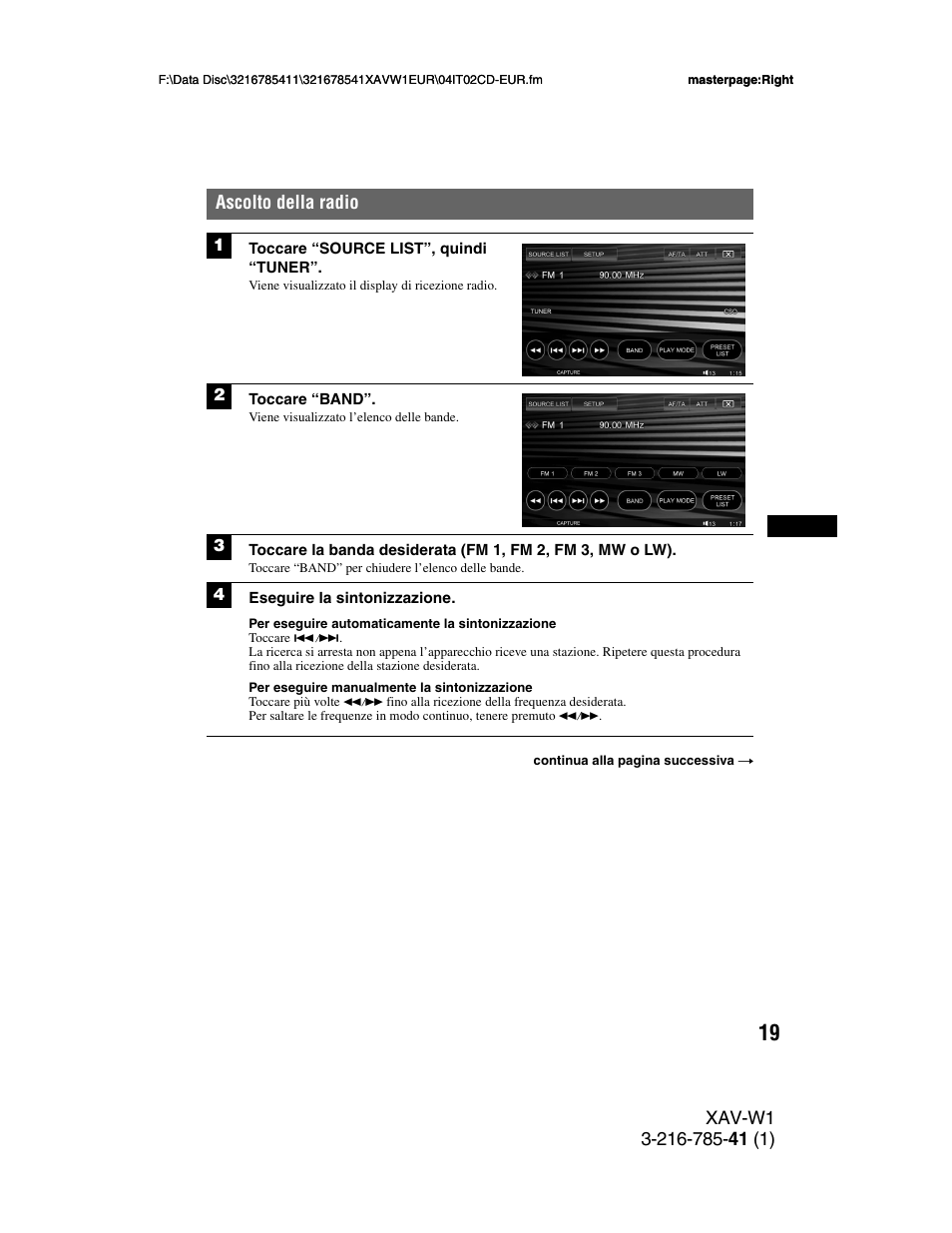 Ascolto della radio | Sony XAV-W1 User Manual | Page 223 / 344