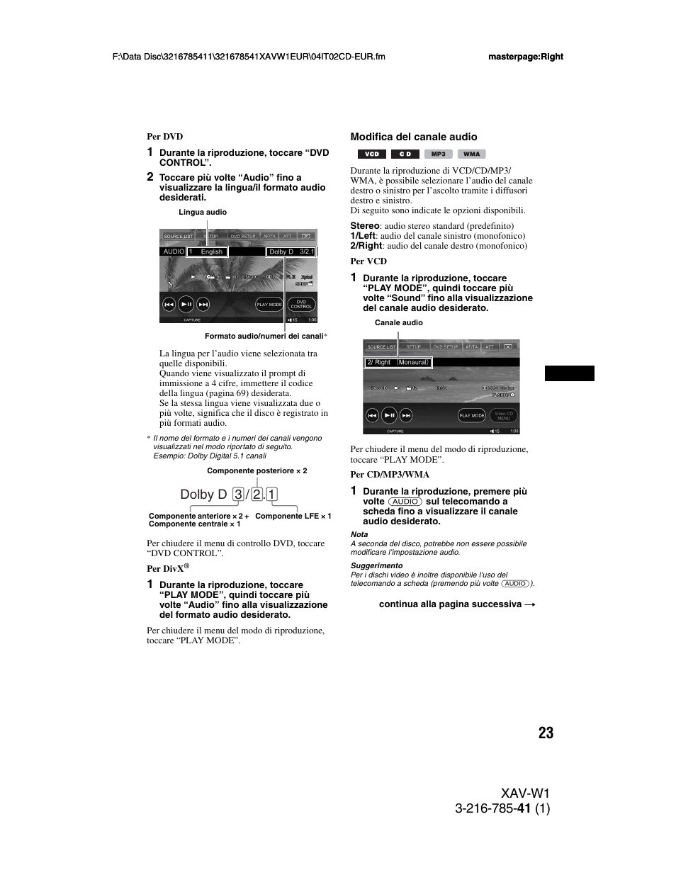 Dolby d 3 / 2 | Sony XAV-W1 User Manual | Page 227 / 344